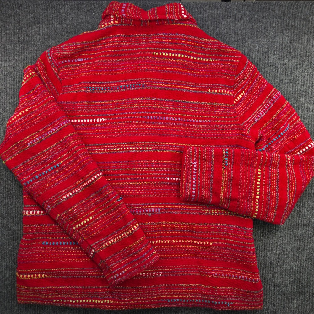 Coldwater Creek Jacket Women M Red Acrylic Blend Patchwork Embroidered Boho Coat - Picture 8 of 11
